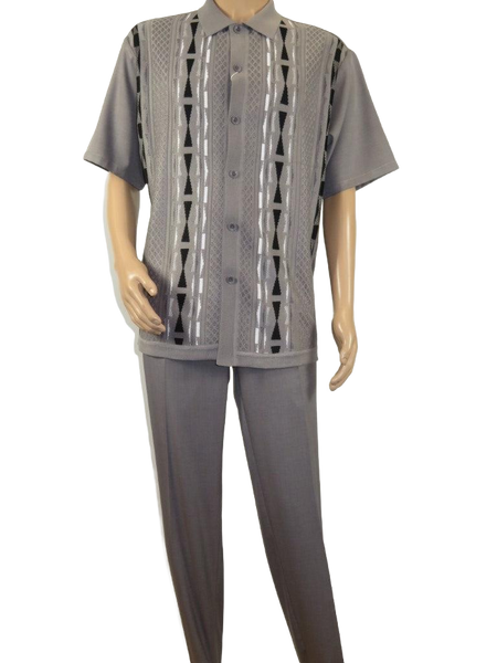 Men Silversilk 2pc Walking Leisure Matching Suit Italian Woven Knits 71032 Gray