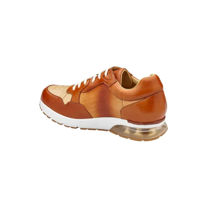 Belvedere Gino Genuine Ostrich,Italian Calf Leather Sneaker Brandy Bone E24