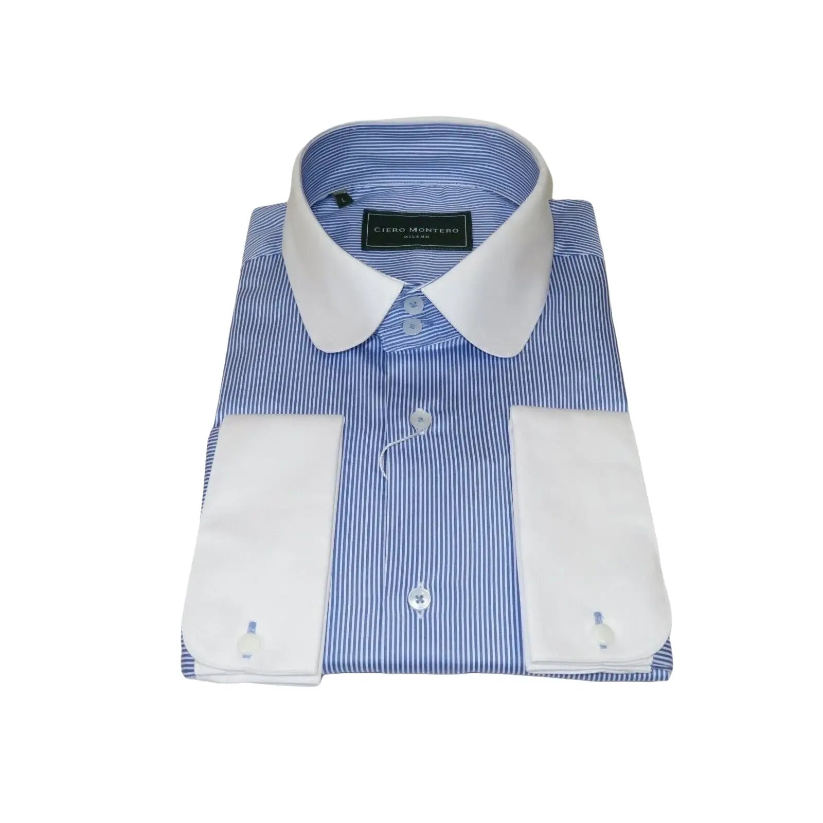 Men 100% Cotton Dress Shirt CIERO MONTERO Turkey 1A99 - 76 White Blue Slim Fit - J.Valintin Men's Wear Legend - 101023