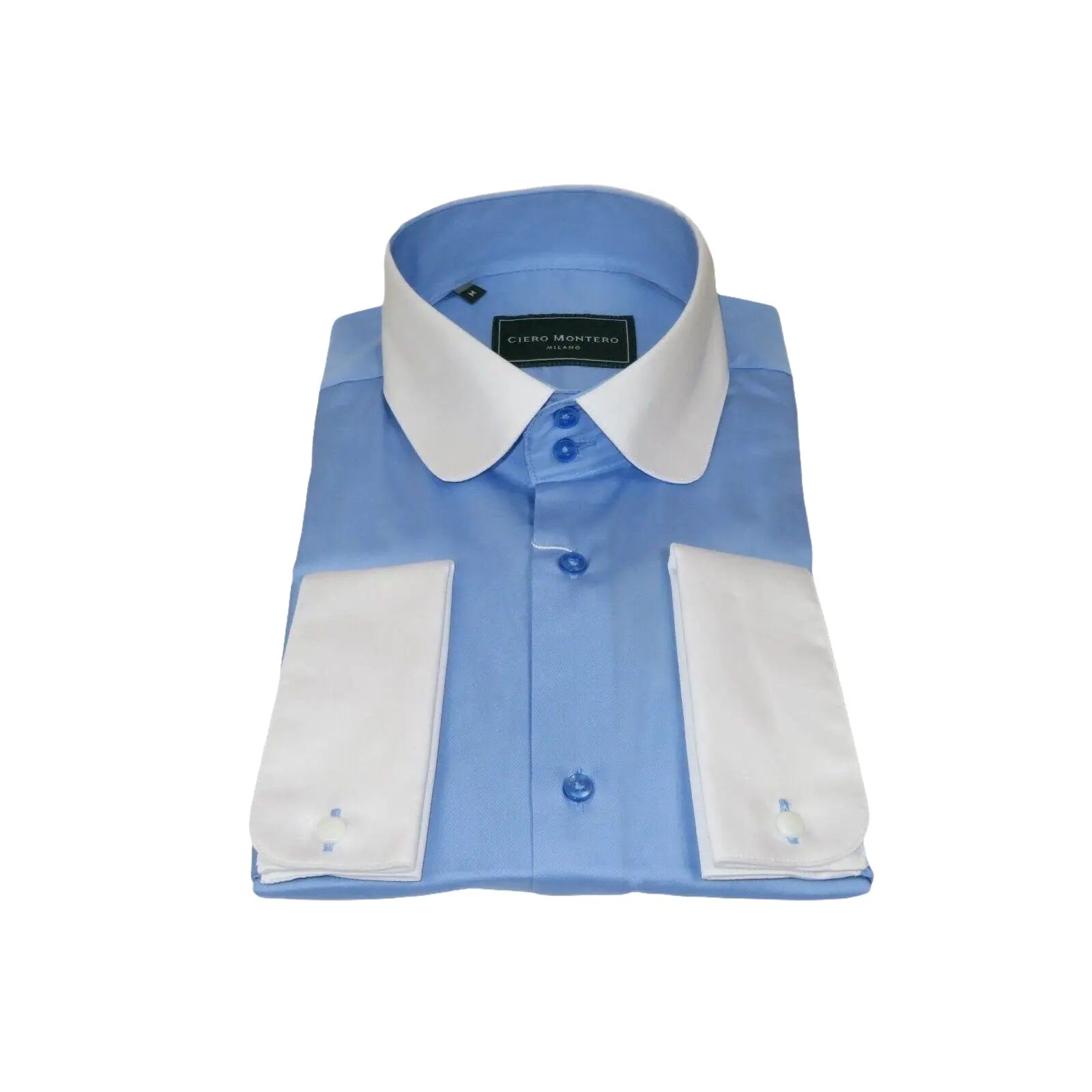 Men 100% Cotton Shirt CIERO MONTERO Turkey #STN 258 Blue/White Collar Slim Fit - J.Valintin Men's Wear Legend - 101047