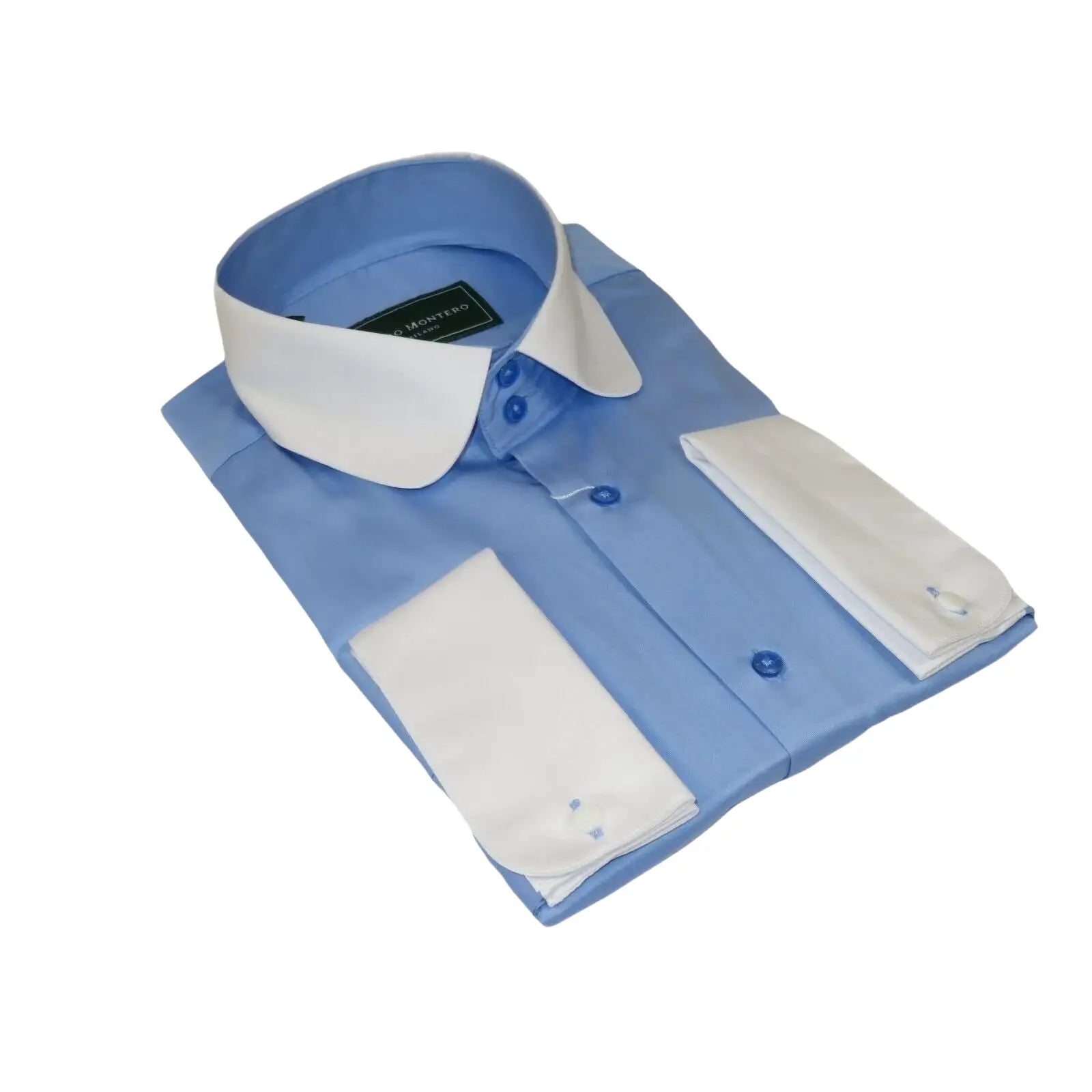 Men 100% Cotton Shirt CIERO MONTERO Turkey #STN 258 Blue/White Collar Slim Fit - J.Valintin Men's Wear Legend - 101047