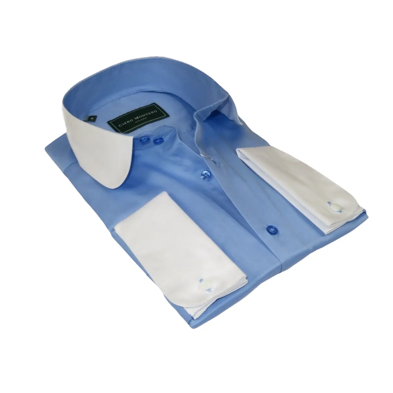 Men 100% Cotton Shirt CIERO MONTERO Turkey #STN 258 Blue/White Collar Slim Fit - J.Valintin Men's Wear Legend - 101047