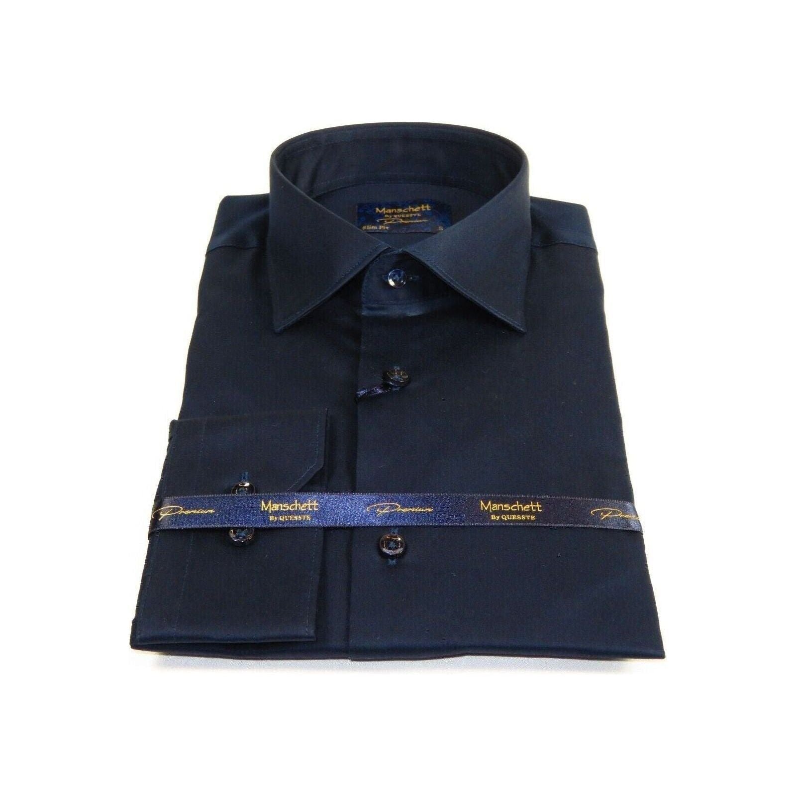 Men 100% Sateen Cotton Shirt Manschett Quesste Turkey Slim Fit 4010 - 07 Navy Blue - J.Valintin Men's Wear Legend - 96839