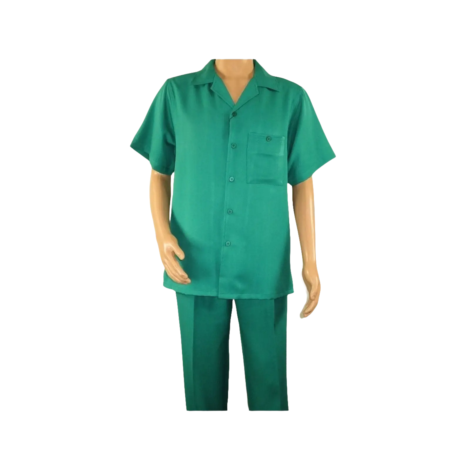 Men 2pc Walking Leisure Suit Short Sleeves By DREAMS 255 - 14 Solid Emerald green - J.Valintin Men's Wear Legend - 96114