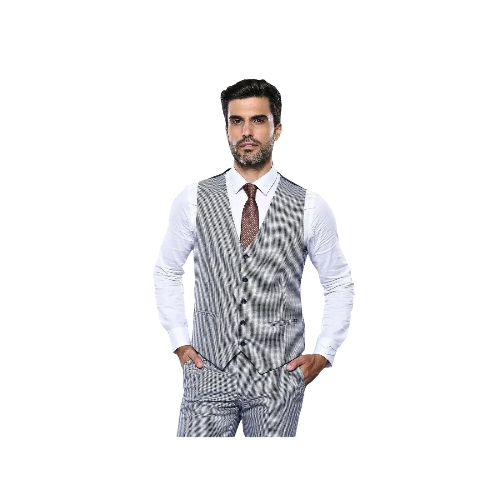 Men 3pc Vest Suit WESSI by J.VALINTIN Extra Slim Fit JV42 Blue Plaid TURKEY USA - J.Valintin Men's Wear Legend - 16928