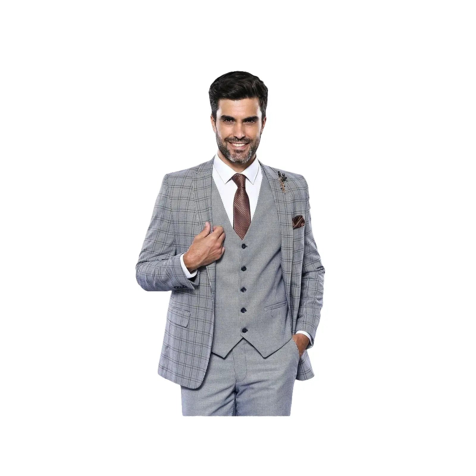 Men 3pc Vest Suit WESSI by J.VALINTIN Extra Slim Fit JV42 Blue Plaid TURKEY USA - J.Valintin Men's Wear Legend - 16928