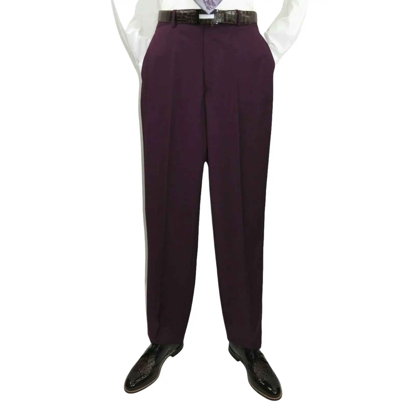 Men BERRAGAMO 3pc Suit Vested Plain front Pants Side Vents Formal A6732 Burgundy - J.Valintin Men's Wear Legend - 71737