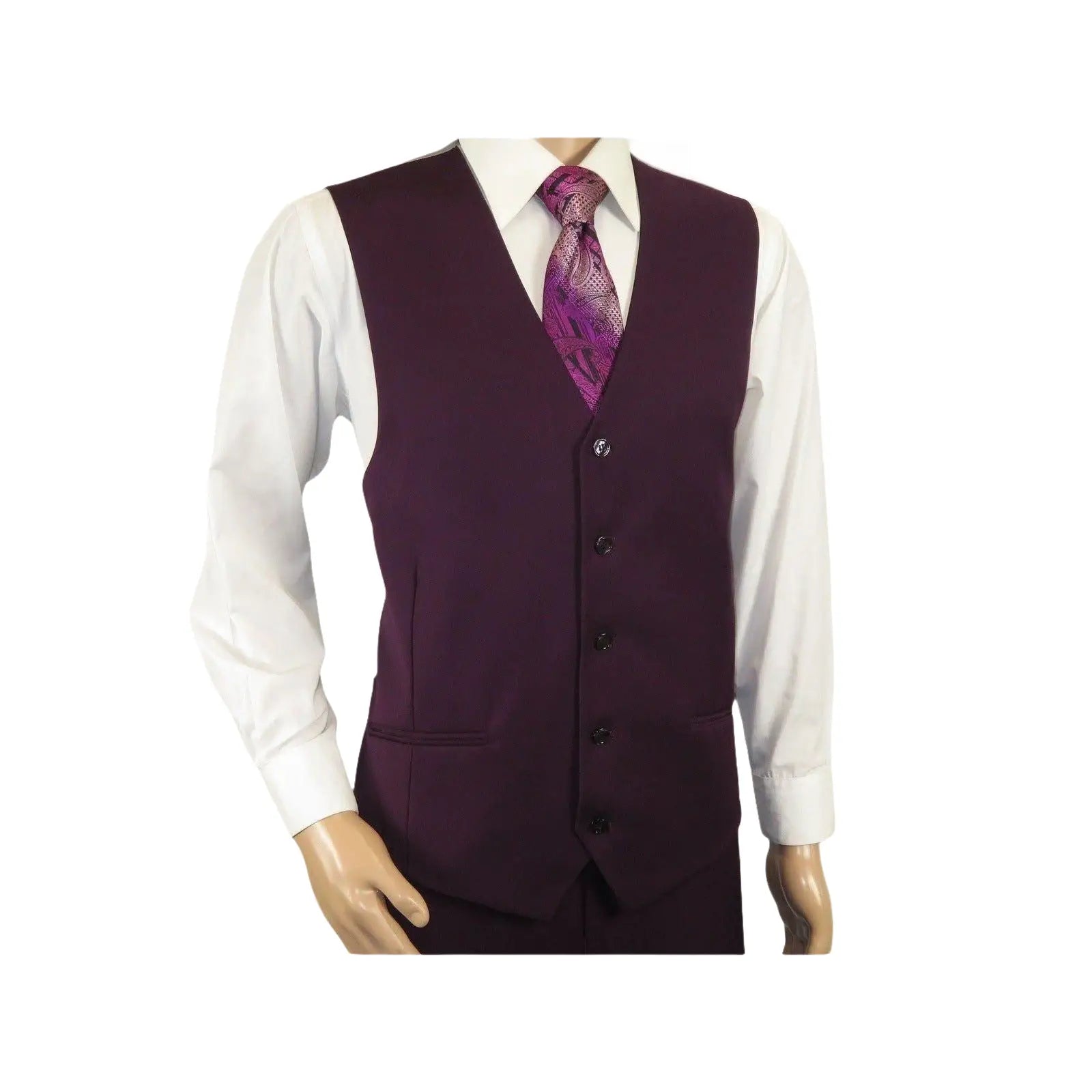 Men BERRAGAMO 3pc Suit Vested Plain front Pants Side Vents Formal A6732 Burgundy - J.Valintin Men's Wear Legend - 71737
