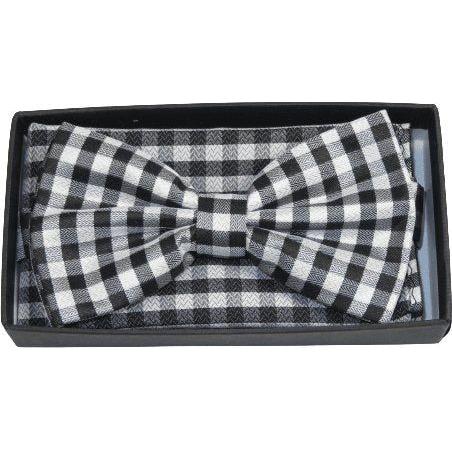 Men Bow Tie Hankie J.Valintin Formal Tuxedo, Business #BT9 Black White Checker - J.Valintin Men's Wear Legend - 92511