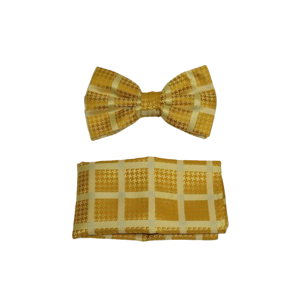 Men Bow Tie Hankie Set Formal Event For Tuxedo or Business Suit #BT37 Gold Fancy - J.Valintin Men's Wear Legend - 92537