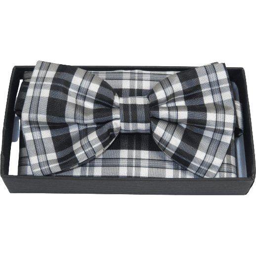 Men Bow Tie Hankie Set Formal Event For Tuxedo or Business Suit #BT6 Black Gray - J.Valintin Men's Wear Legend - 92506