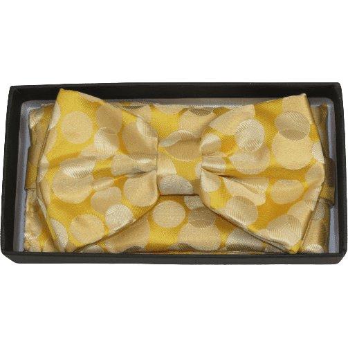 Men Bow Tie Hankie Set Formal Event Tuxedo, Business Suit #BT15 Gold Polka Dots - J.Valintin Men's Wear Legend - 92515