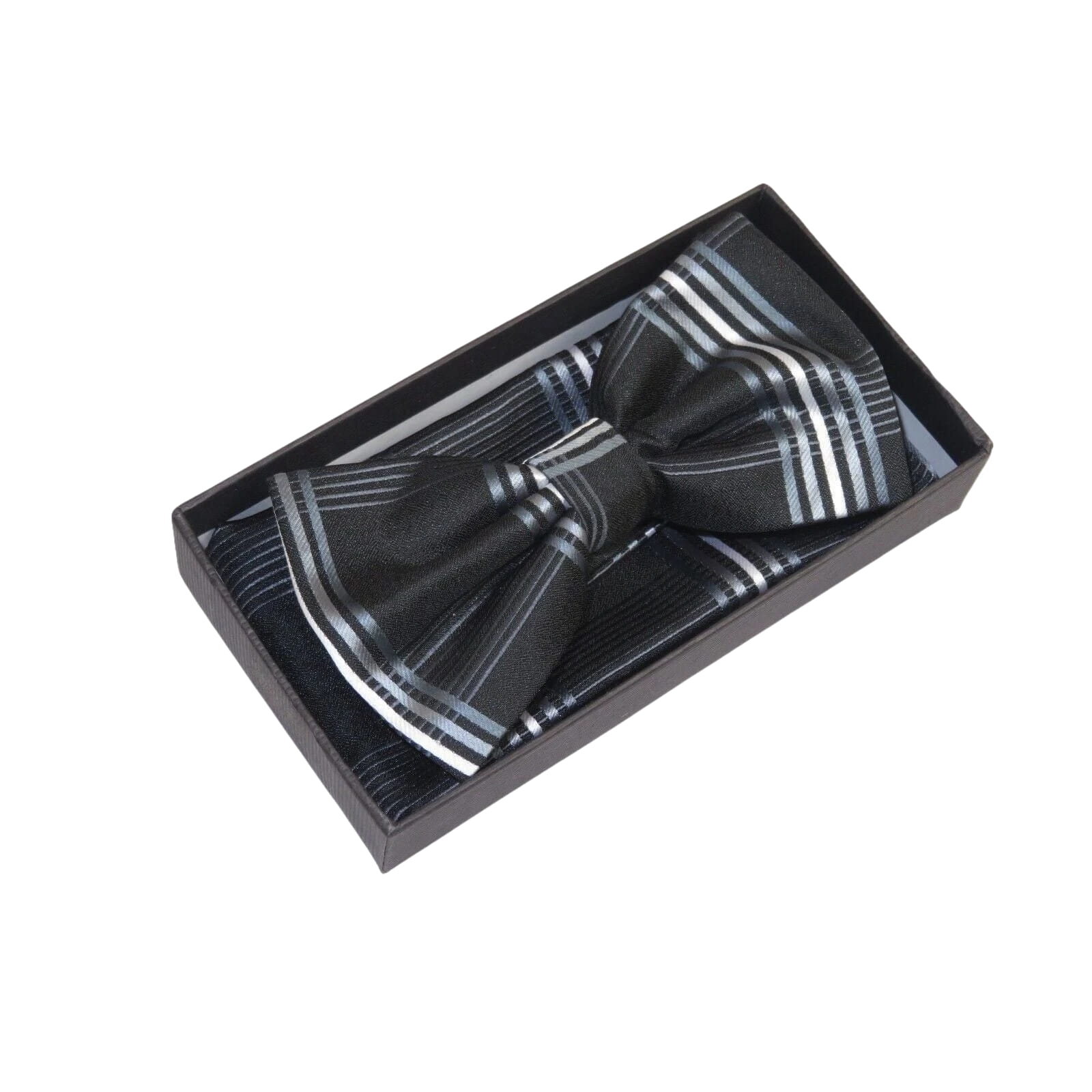 Men Bow Tie Hankie Set Formal Event Tuxedo, Business Suit #BT3 Black Striped - J.Valintin Men's Wear Legend - 92503