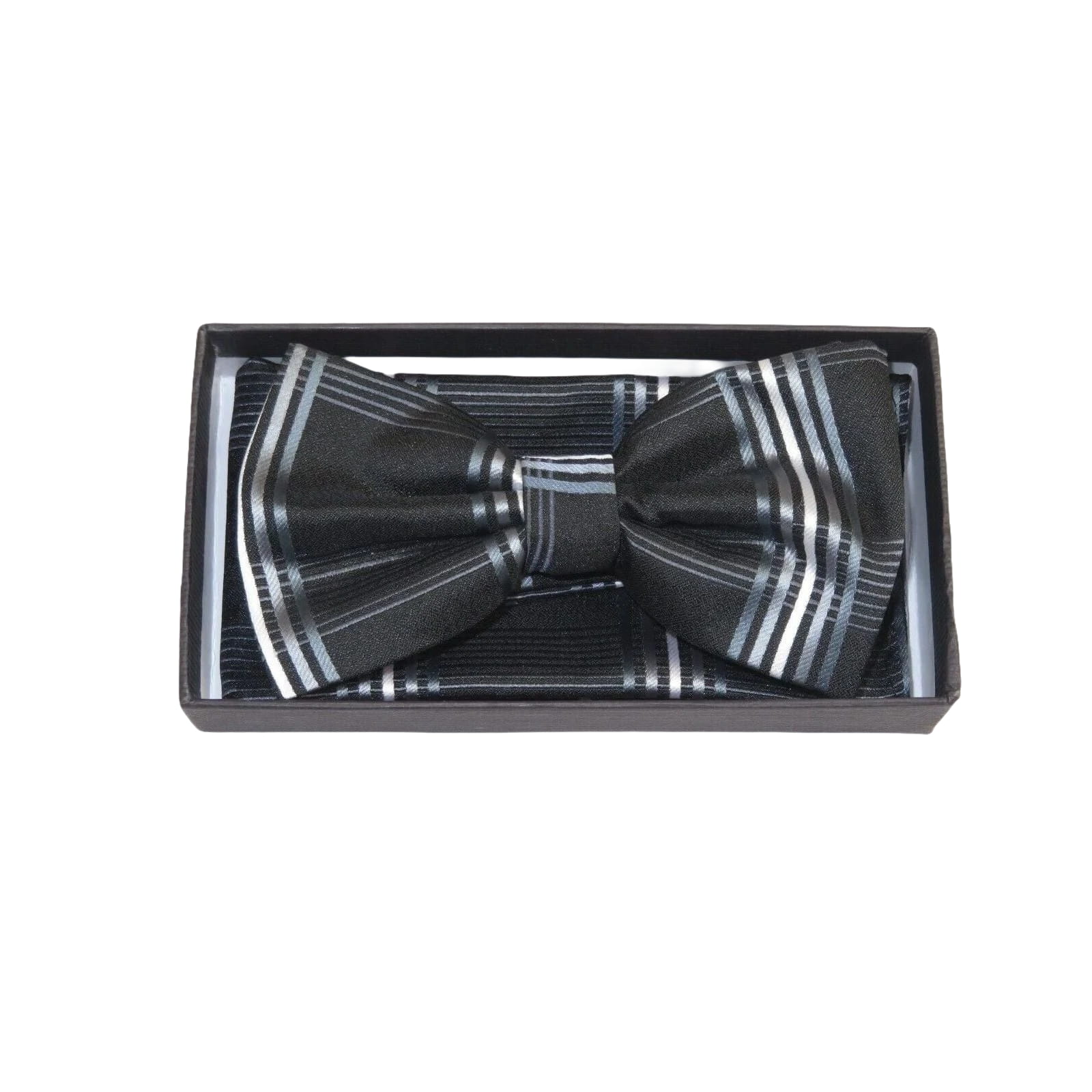 Men Bow Tie Hankie Set Formal Event Tuxedo, Business Suit #BT3 Black Striped - J.Valintin Men's Wear Legend - 92503
