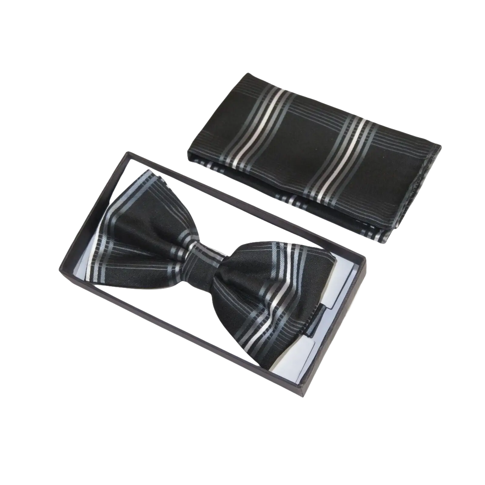 Men Bow Tie Hankie Set Formal Event Tuxedo, Business Suit #BT3 Black Striped - J.Valintin Men's Wear Legend - 92503