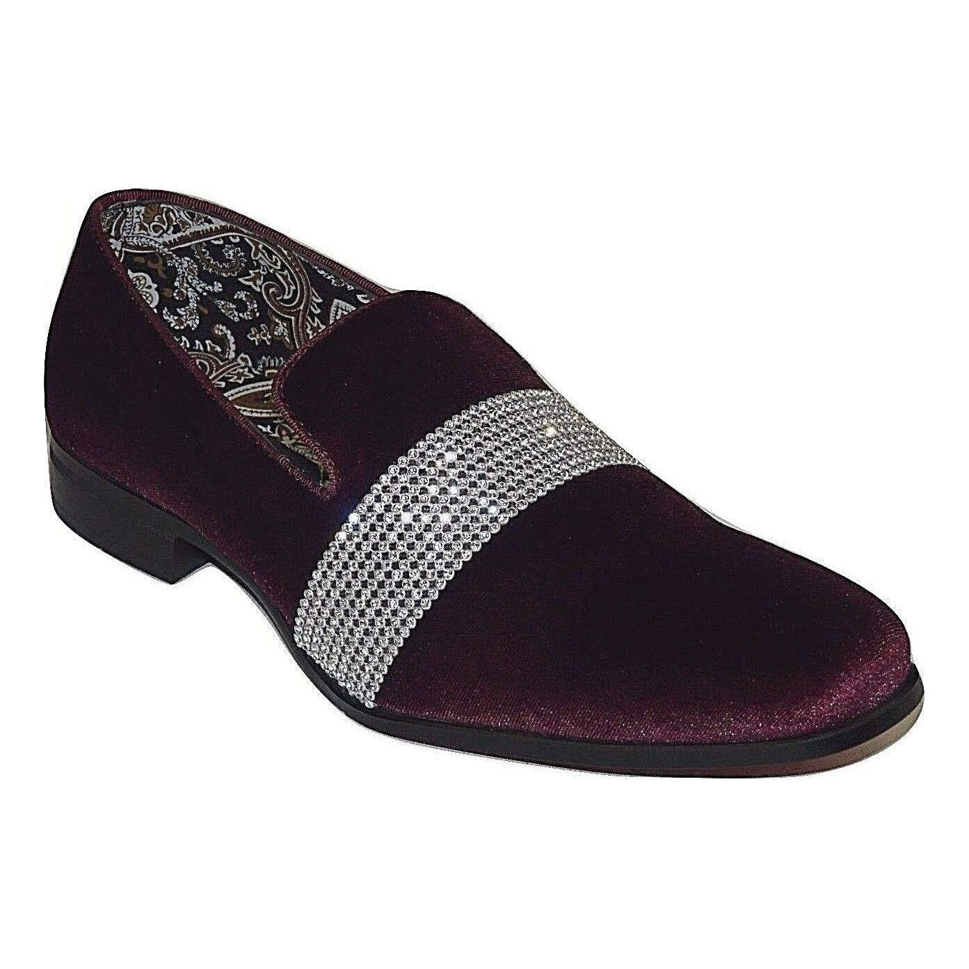 Men Formal shoes After midnight Velvet silver Crystal Slip on 6715 Burgundy new. Men Formal shoes After midnight Velvet silver Crystal Slip on 6715 Burgundy new.
