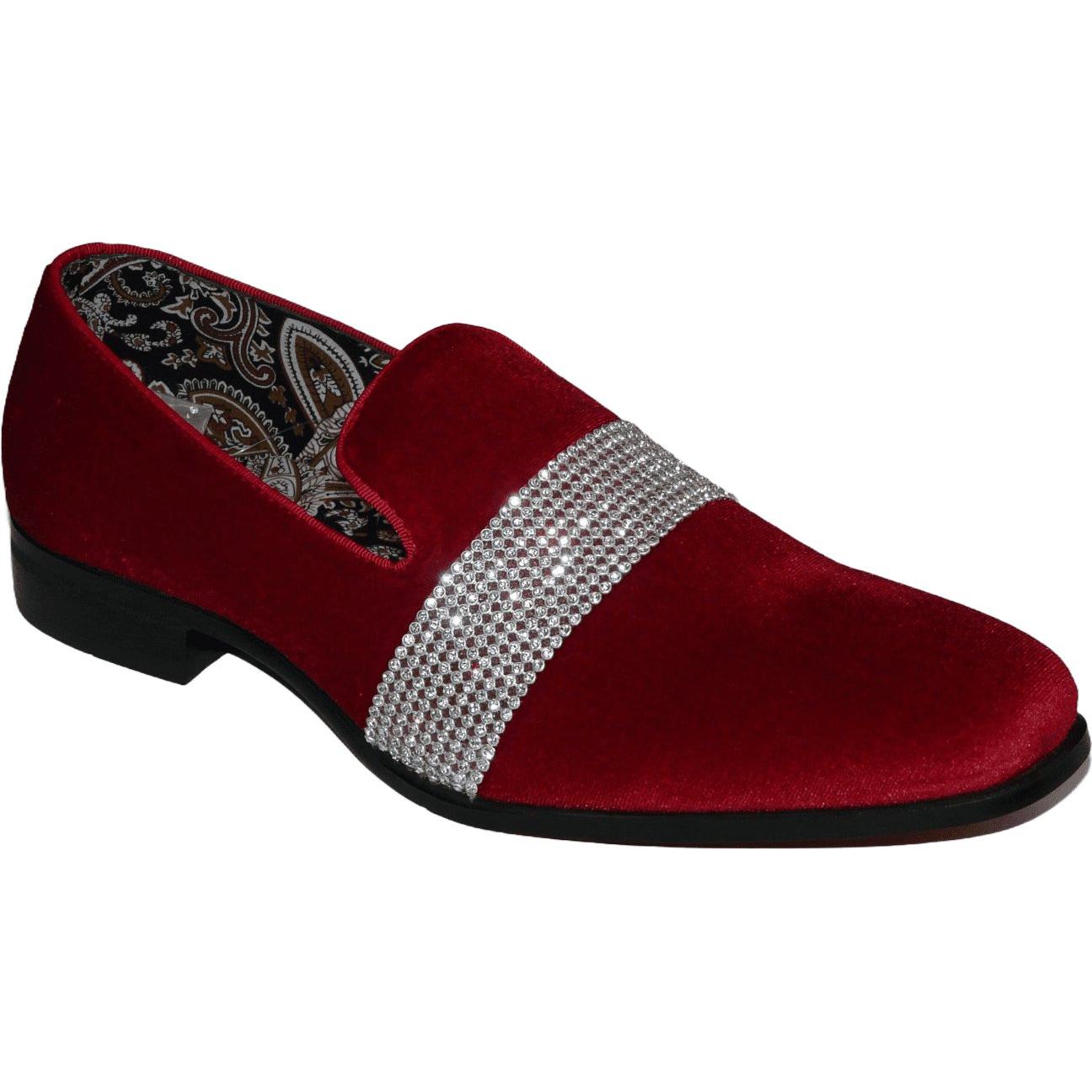 red shoes with silver dress Men Formal shoes After midnight Velvet silver Crystal Slip on 6715 Red/Silver