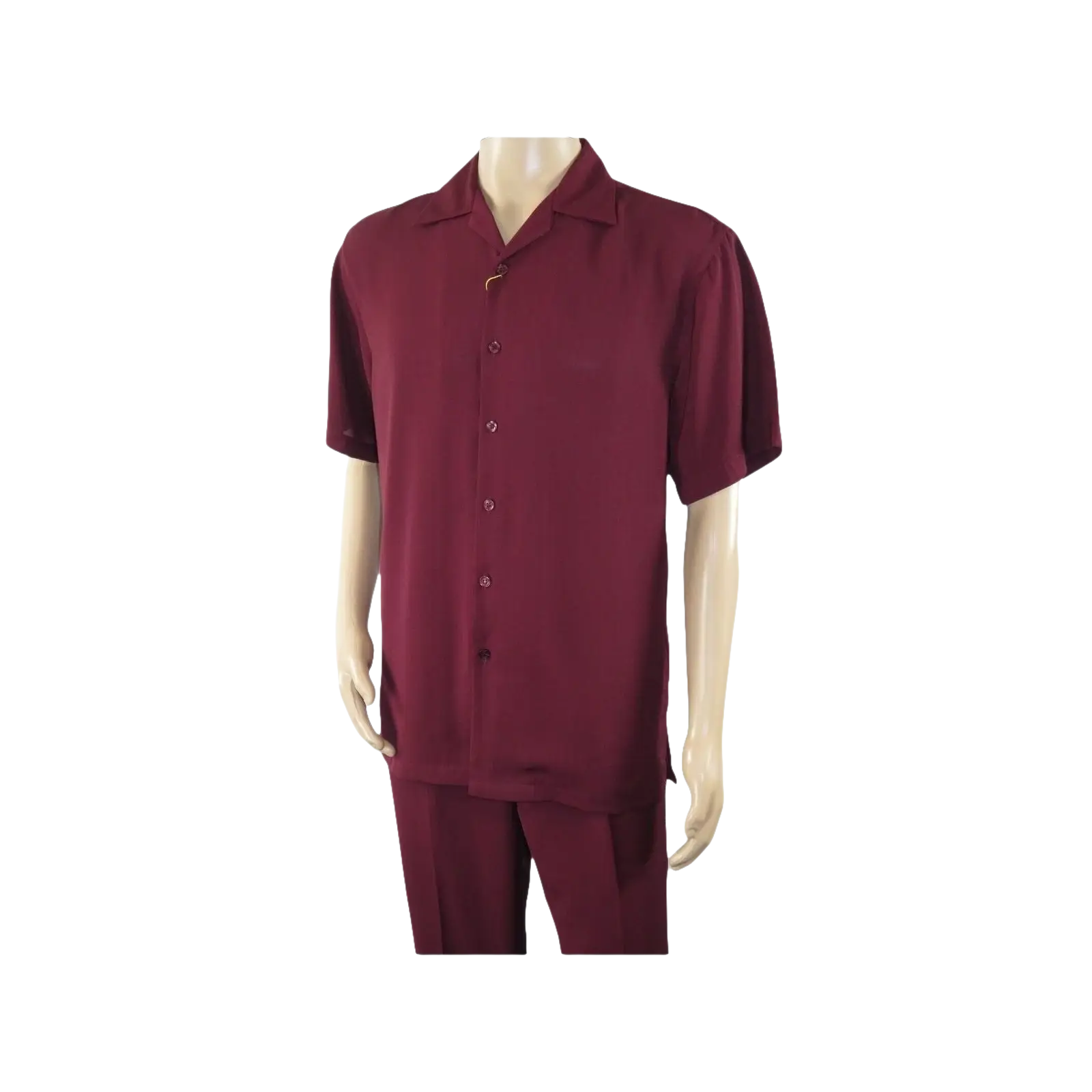 Men INSERCH 2pc Walking Leisure Suit Shirt Pants Set Short Sleeves 9356 Burgundy - J.Valintin Men's Wear Legend - 94144