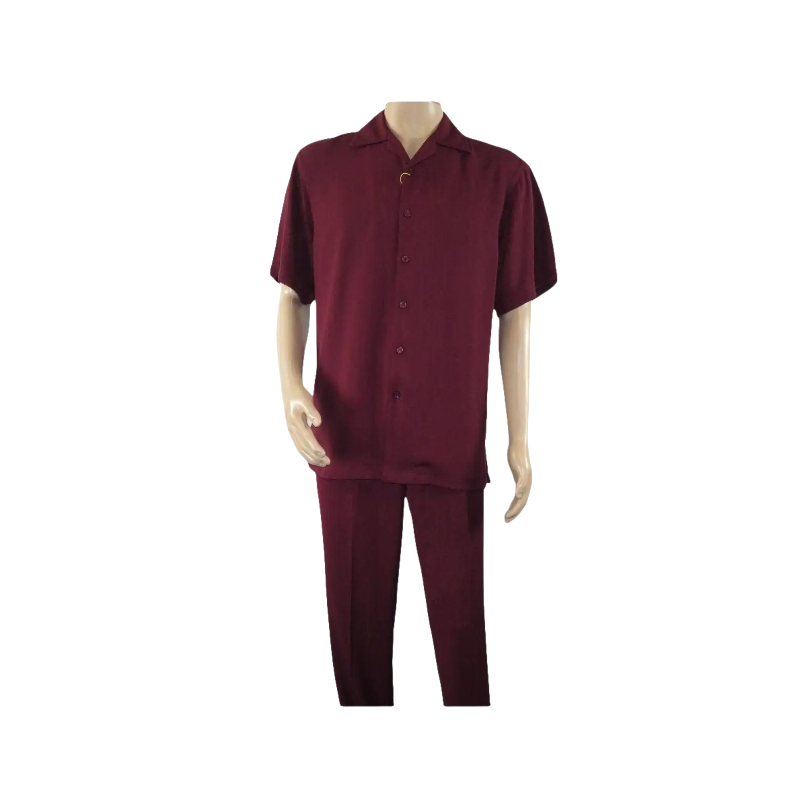 Men INSERCH 2pc Walking Leisure Suit Shirt Pants Set Short Sleeves 9356 Burgundy - J.Valintin Men's Wear Legend - 94144
