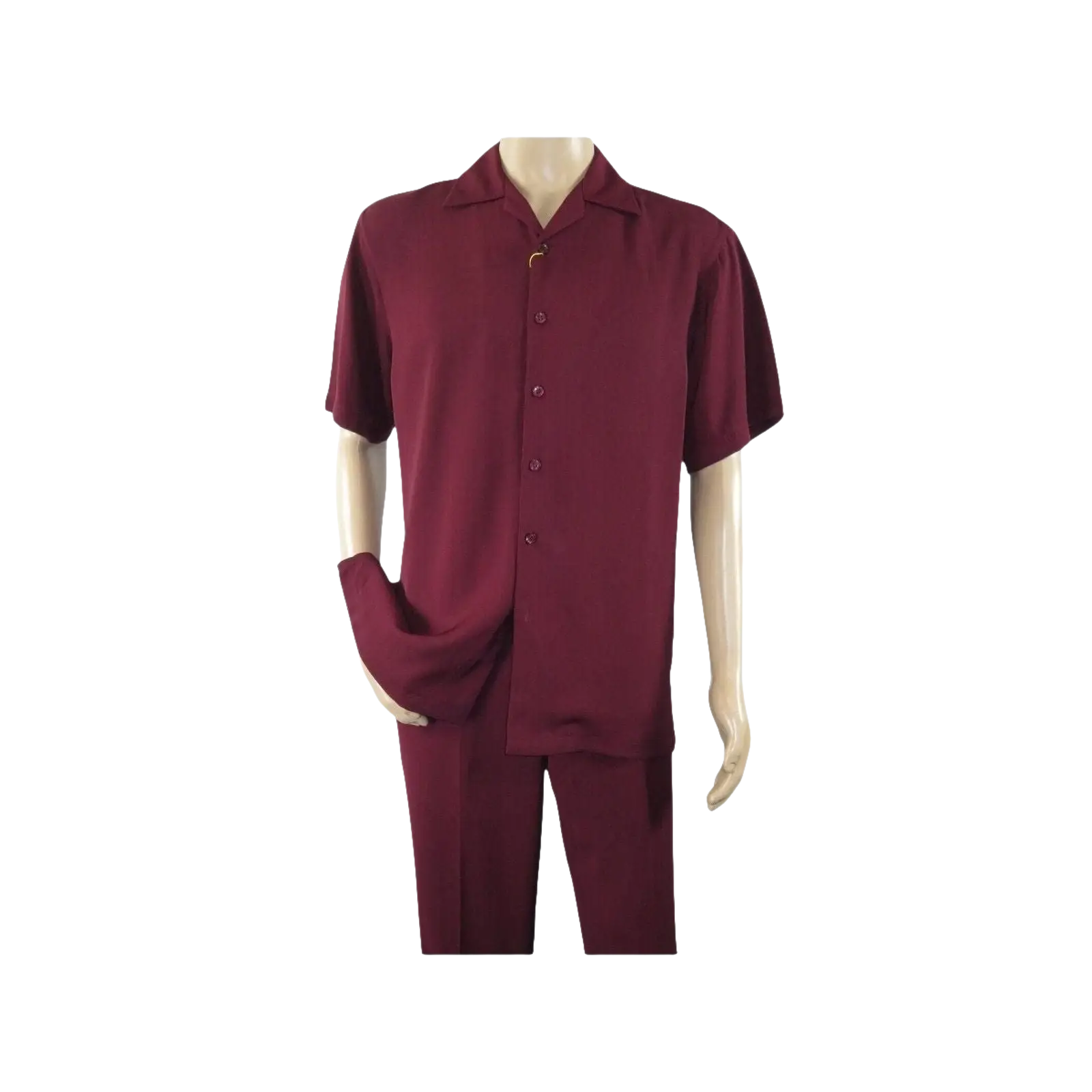 Men INSERCH 2pc Walking Leisure Suit Shirt Pants Set Short Sleeves 9356 Burgundy - J.Valintin Men's Wear Legend - 94144