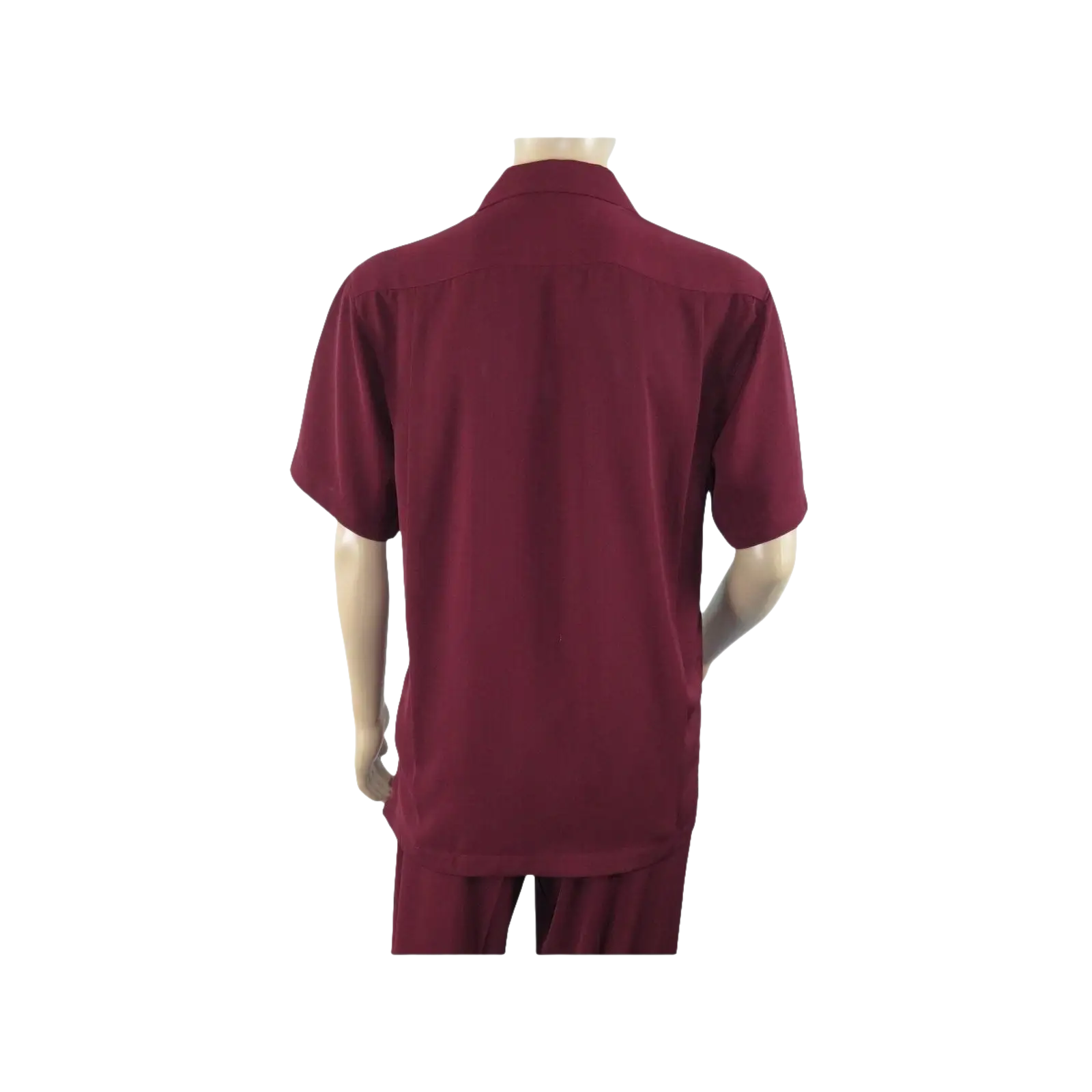 Men INSERCH 2pc Walking Leisure Suit Shirt Pants Set Short Sleeves 9356 Burgundy - J.Valintin Men's Wear Legend - 94144