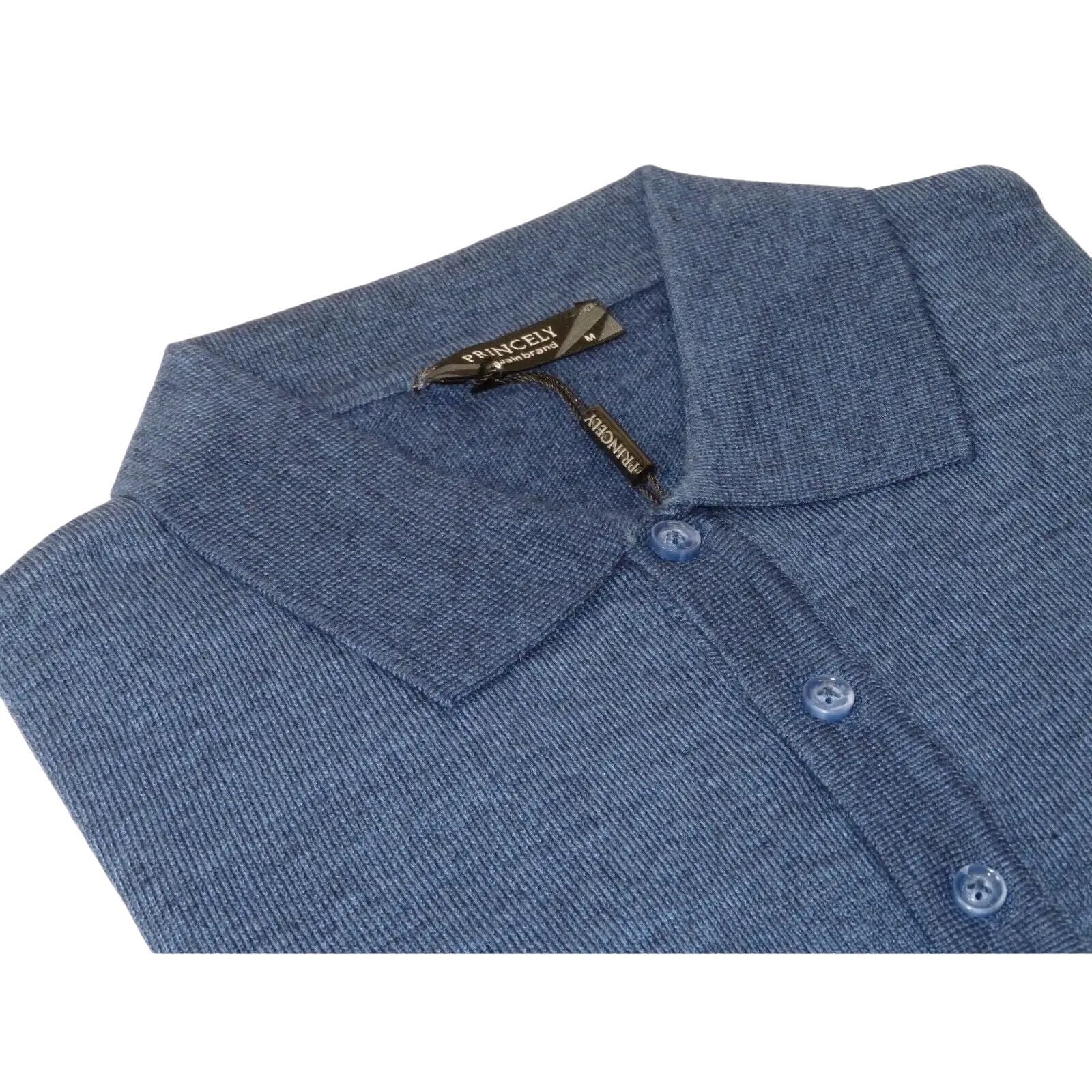 Men PRINCELY Soft Merinos Wool Sweater Knits Lightweight Polo 1011 - 40 Denim Blue - J.Valintin Men's Wear Legend - 96634