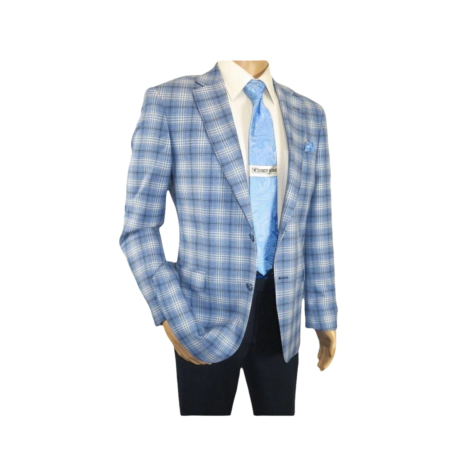 Men Sport Coat by Berlusconi Turkey Italian Wool Super 180's #671 - 07 Blue Plaid - J.Valintin Men's Wear Legend - 98958