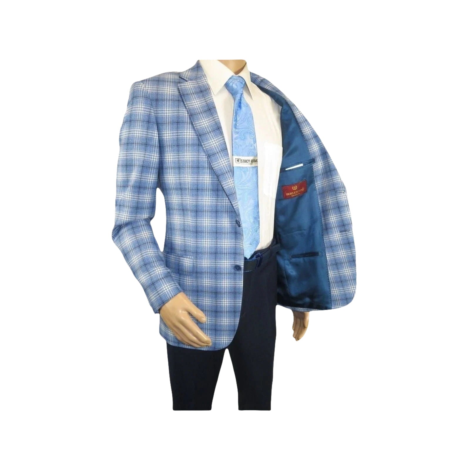 Men Sport Coat by Berlusconi Turkey Italian Wool Super 180's #671 - 07 Blue Plaid - J.Valintin Men's Wear Legend - 98958