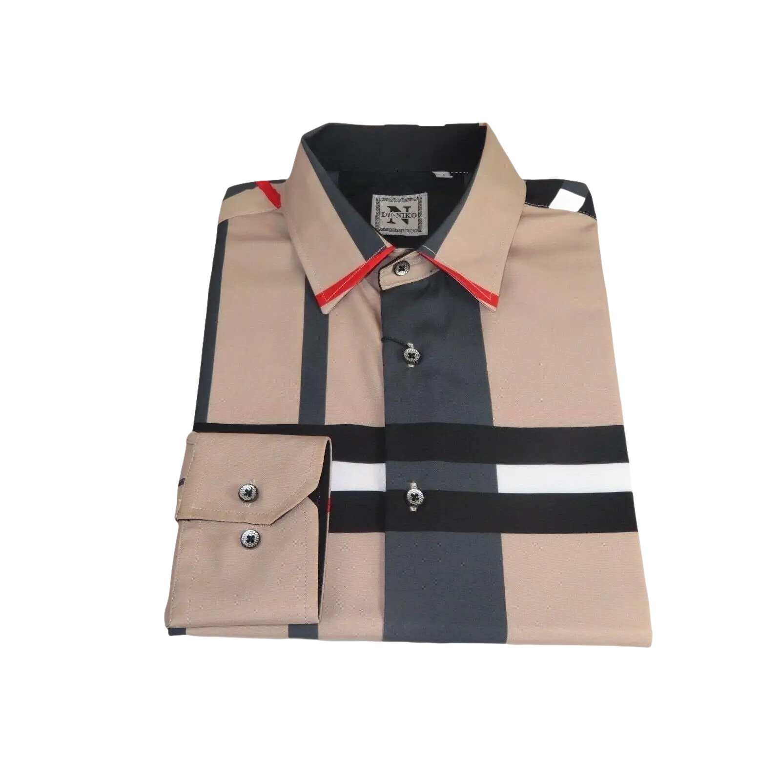 Men Sports Shirt by DE - NIKO Long Sleeves Fashion Print Soft Modal NK1010 Tan - J.Valintin Men's Wear Legend - 100151