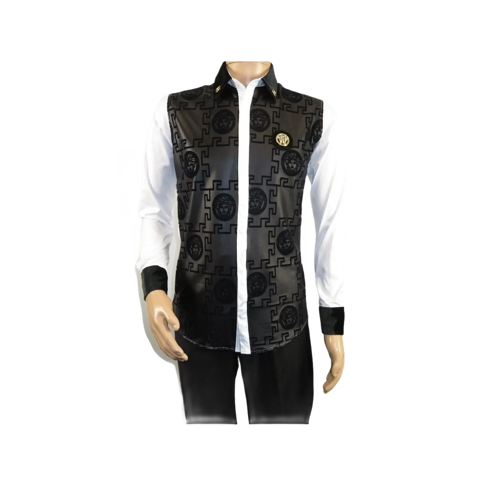 Men Sports Shirt by DE - NIKO Medallion Lion design Satin Cotton 2023 White Slim - J.Valintin Men's Wear Legend - 100221