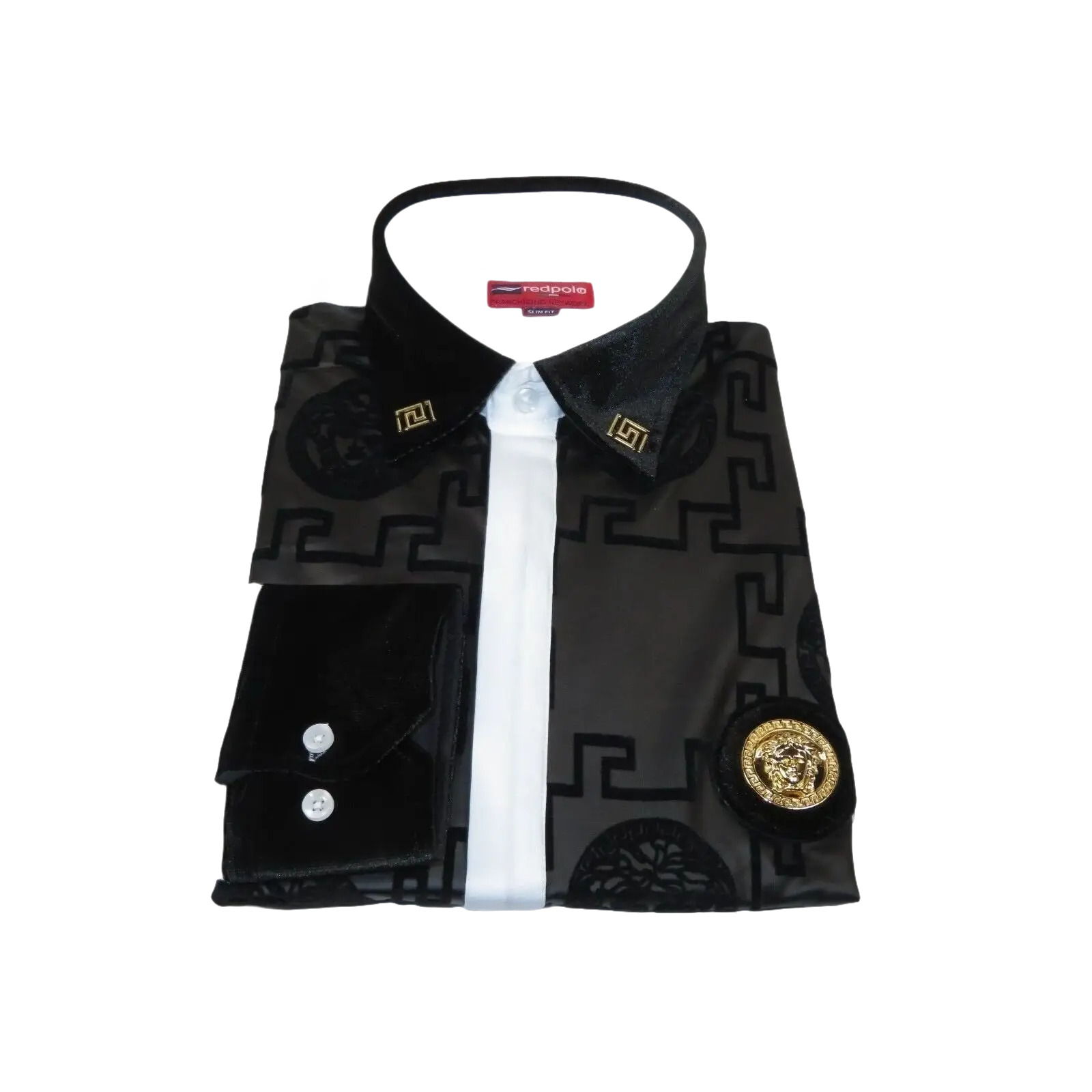 Men Sports Shirt by DE - NIKO Medallion Lion design Satin Cotton 2023 White Slim - J.Valintin Men's Wear Legend - 100221