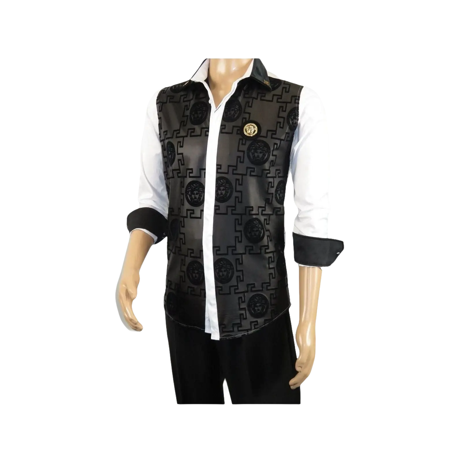 Men Sports Shirt by DE - NIKO Medallion Lion design Satin Cotton 2023 White Slim - J.Valintin Men's Wear Legend - 100221