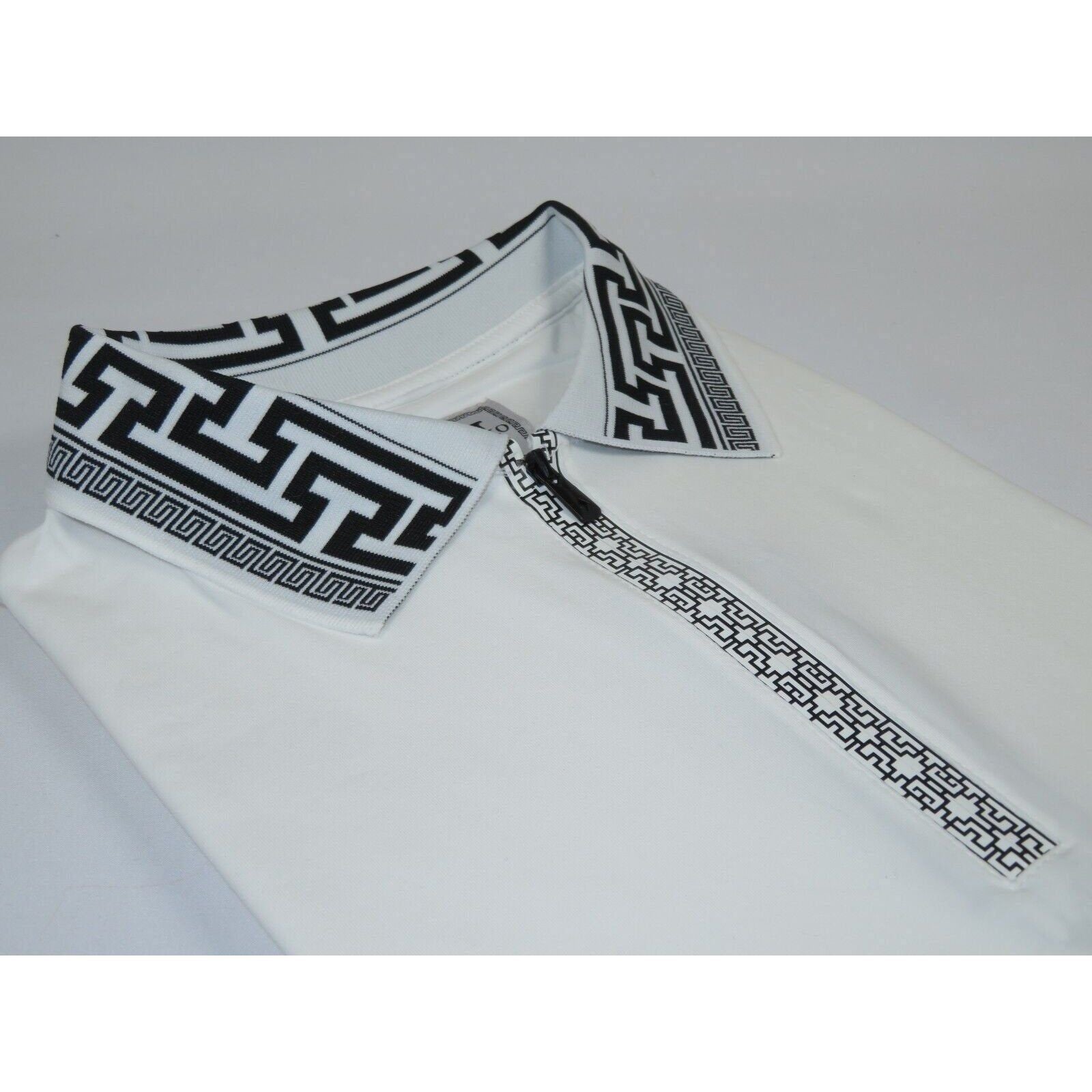 Men Sports Shirt DE - NIKO Short Sleeves Cotton Zipper Polo Shirt DBK104 White - J.Valintin Men's Wear Legend - 99335