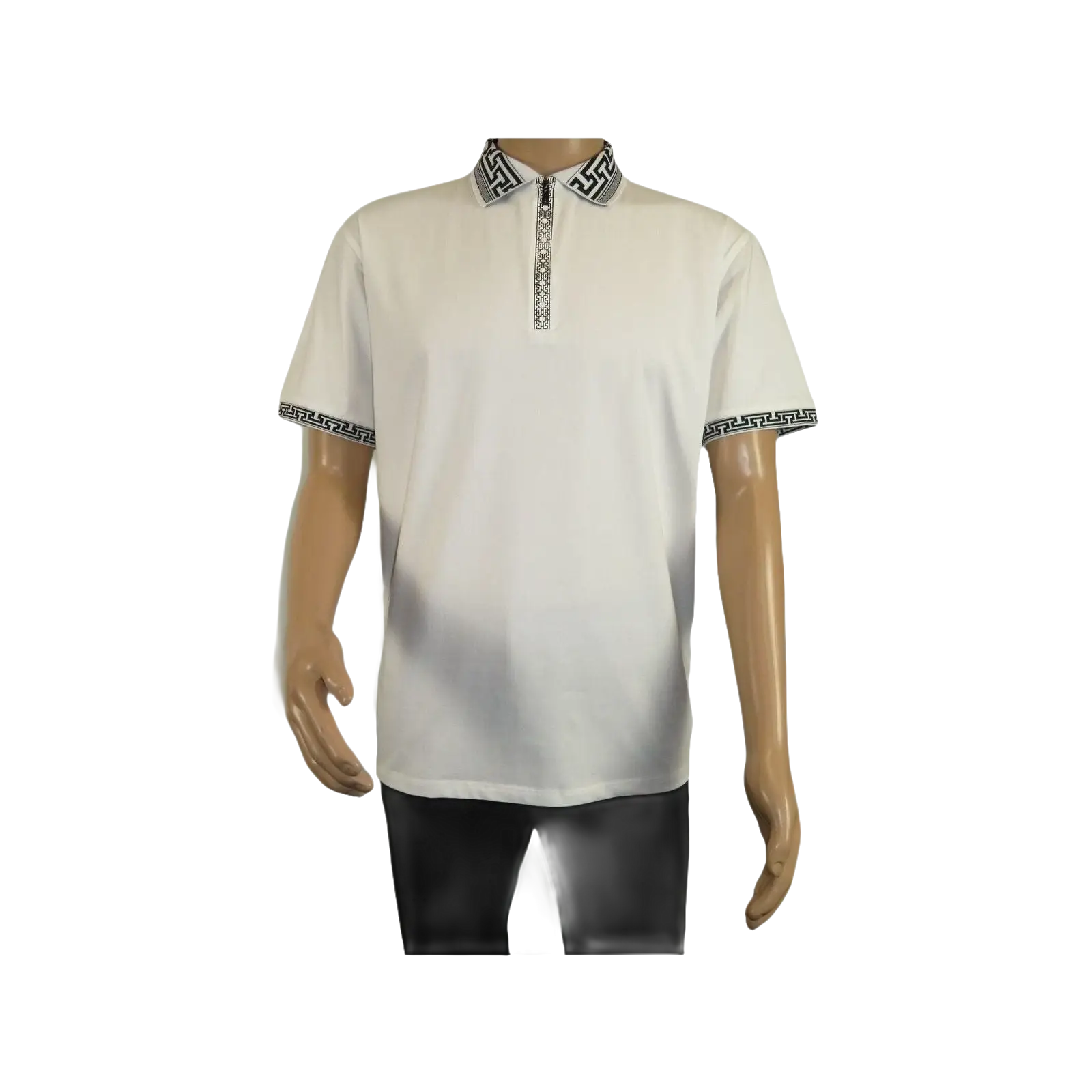 Men Sports Shirt DE - NIKO Short Sleeves Cotton Zipper Polo Shirt DBK104 White - J.Valintin Men's Wear Legend - 99335