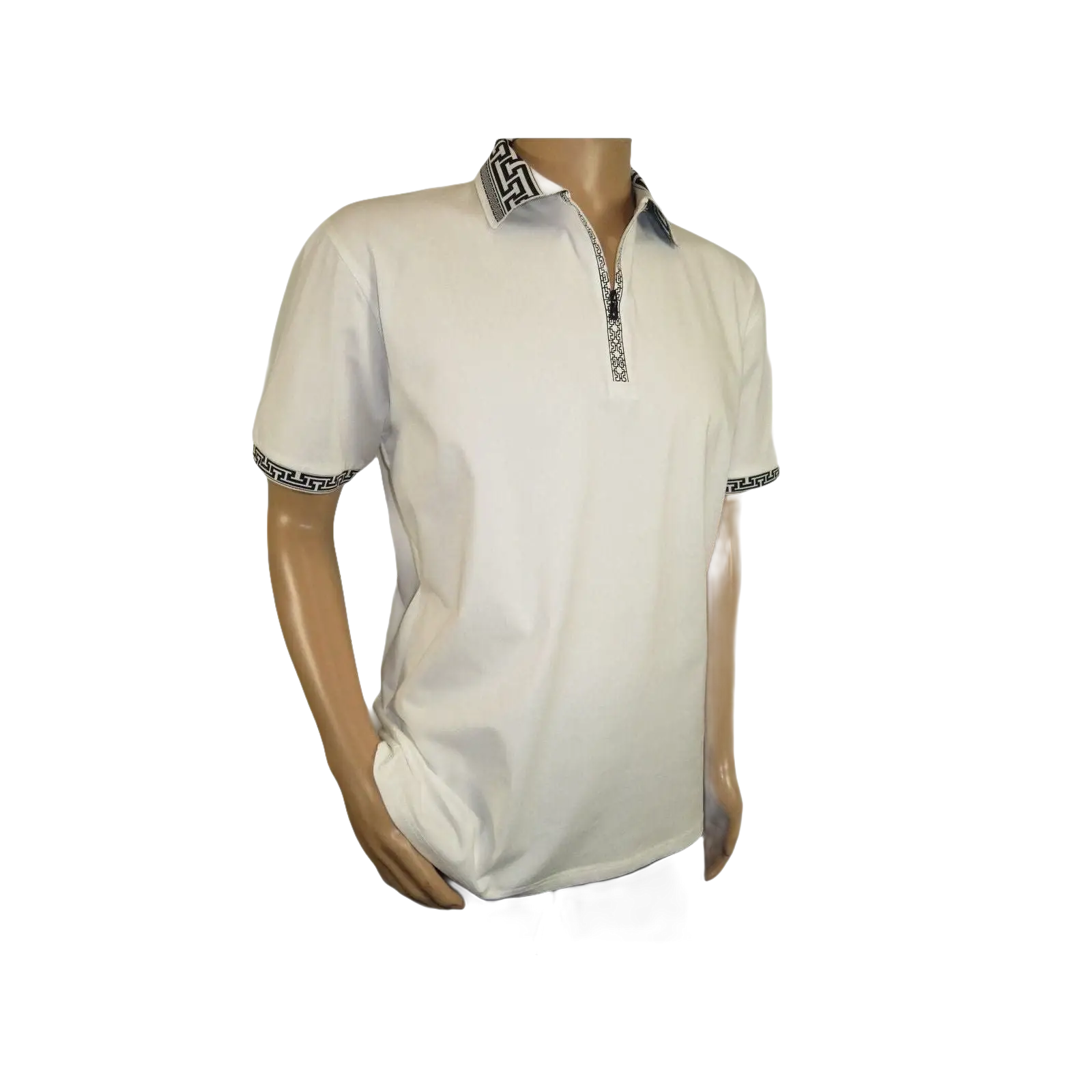 Men Sports Shirt DE - NIKO Short Sleeves Cotton Zipper Polo Shirt DBK104 White - J.Valintin Men's Wear Legend - 99335