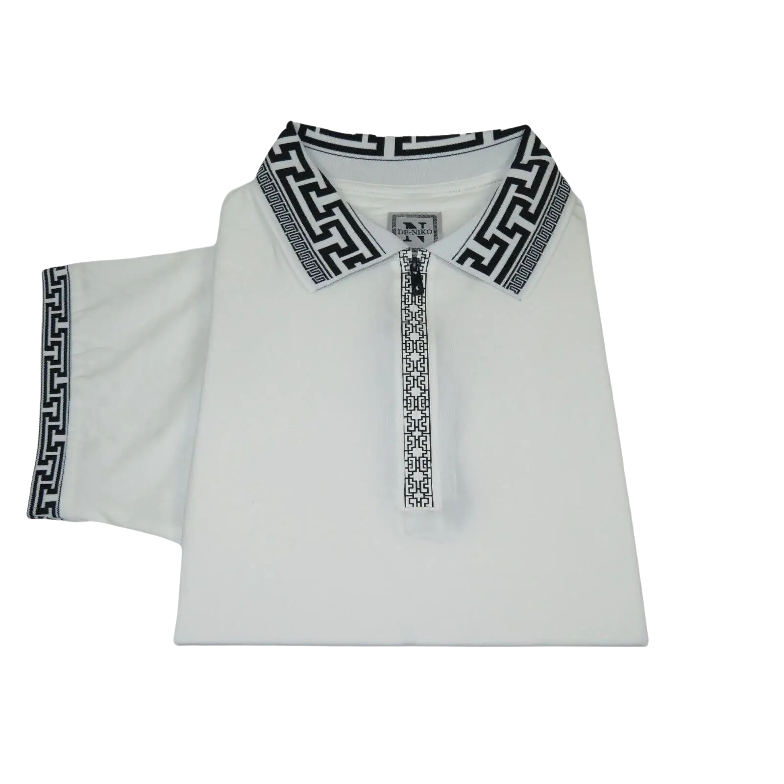 Men Sports Shirt DE - NIKO Short Sleeves Cotton Zipper Polo Shirt DBK104 White - J.Valintin Men's Wear Legend - 99335