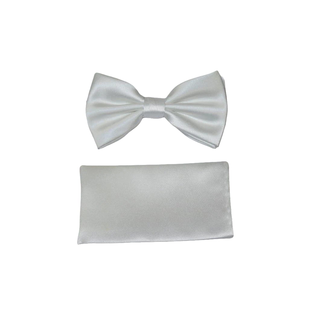 Men's Bow Tie and Hankie by J.Valintin Collection #92493 Solid Satin White - J.Valintin Men's Wear Legend - 92493