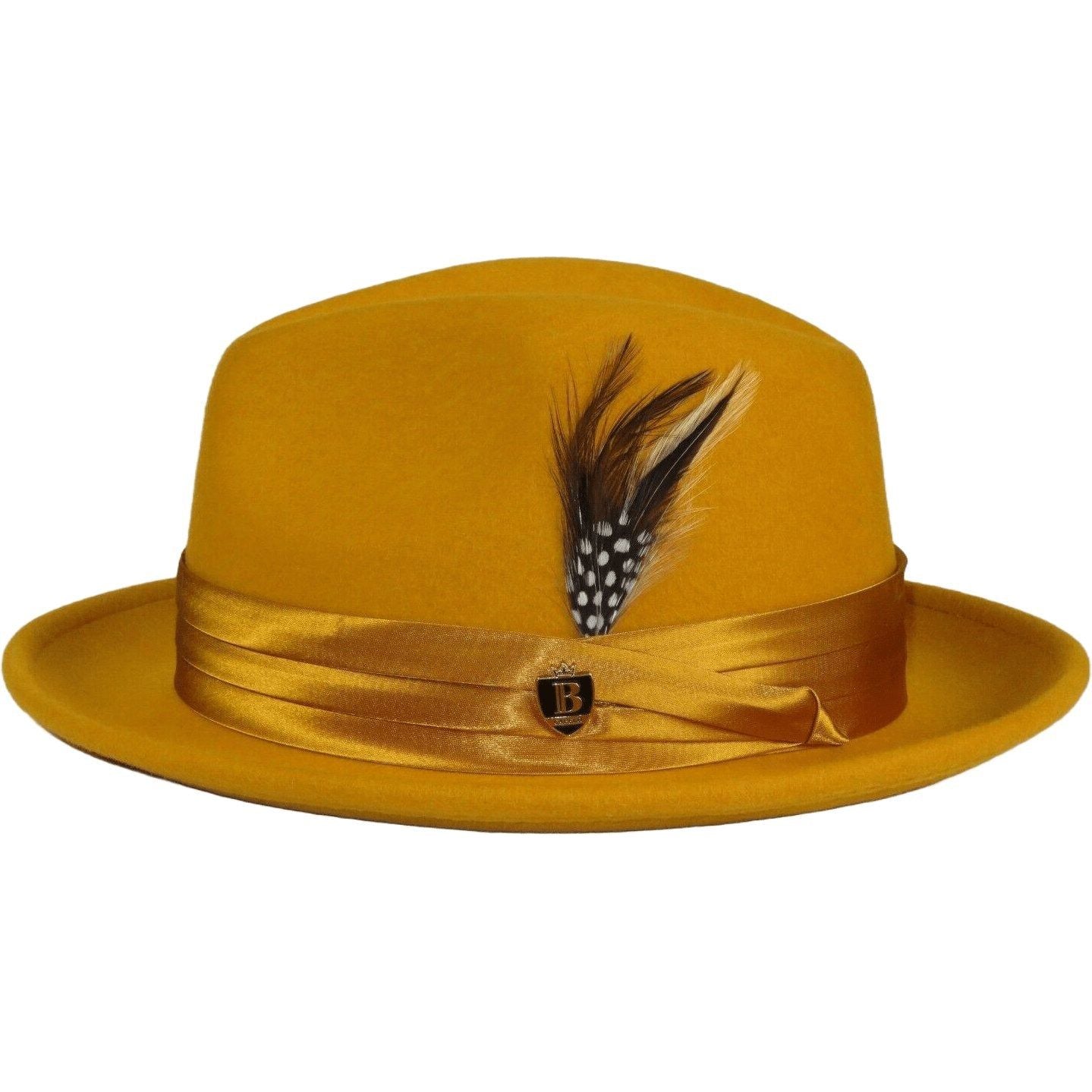 Mustard Yellow Feathered Panama Hat Moda | Mustard Yellow Ecuadorian Straw Panama Hat with Navy  main image 4