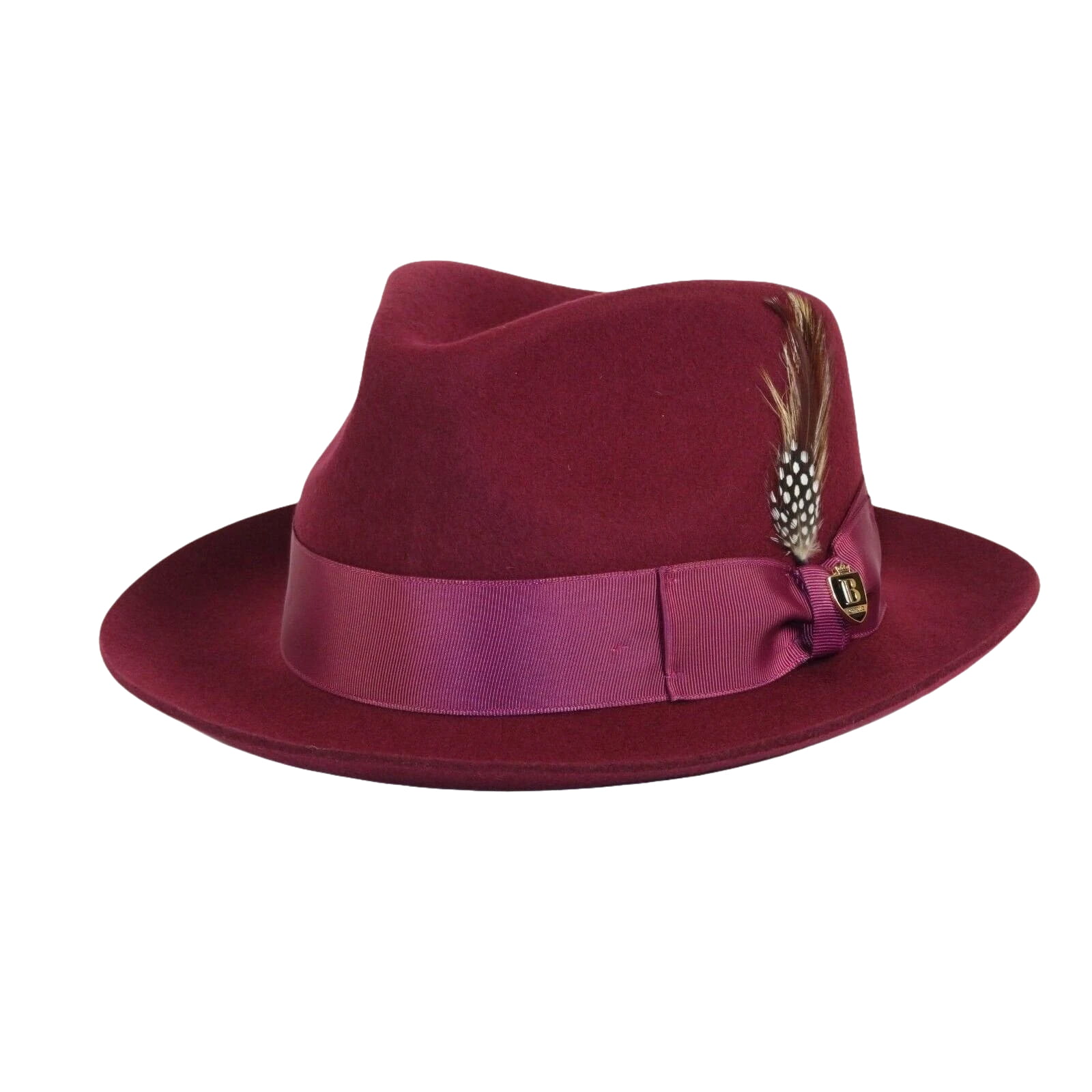 Mens Bruno Capelo Hat Australian Wool Fedora Teardrop Crown Fabio FB226 Burgundy - J.Valintin Men's Wear Legend - 98073