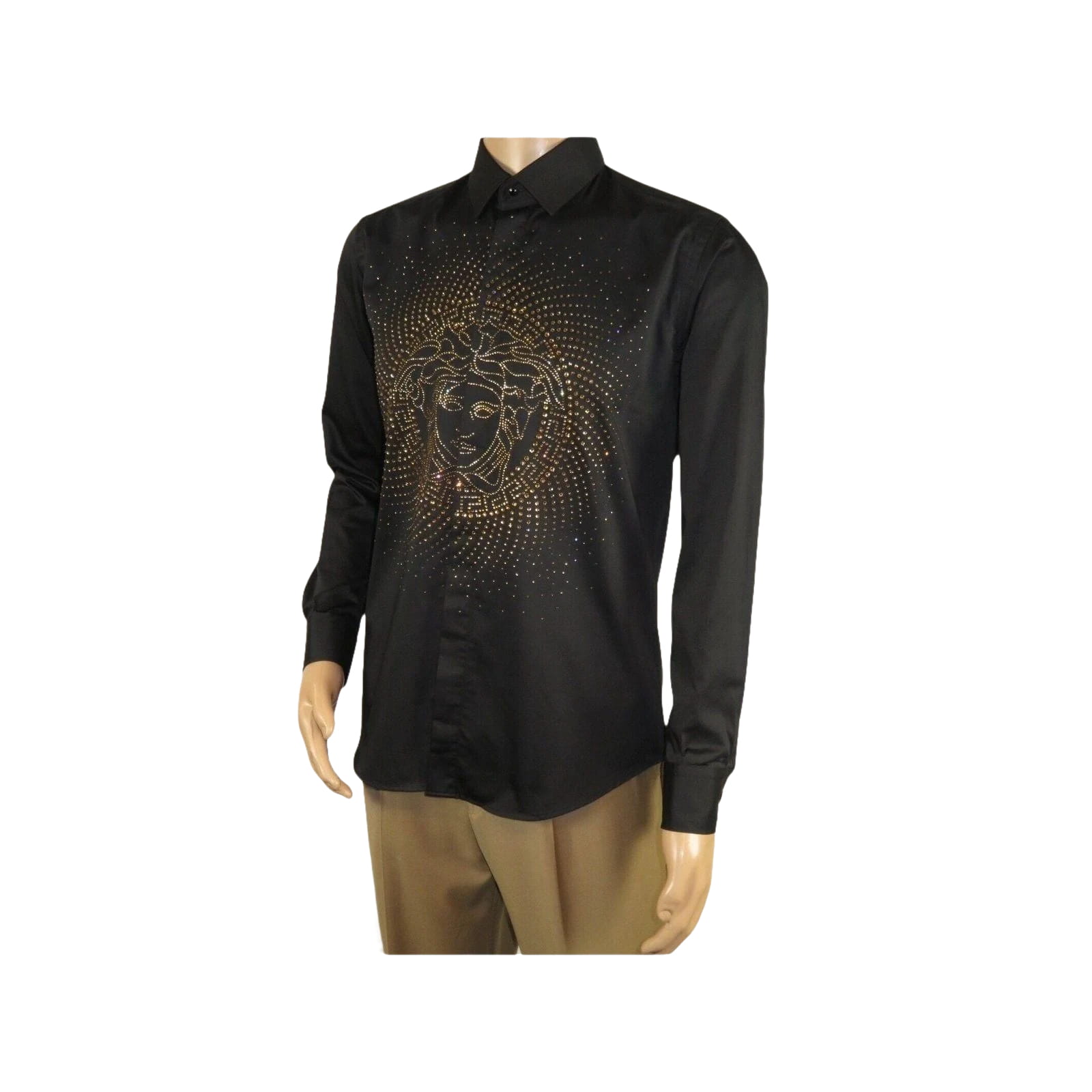 Mens CEREMONIA Shirt 100% Cotton Medusa Medallion Rhine Stones #stn 15 vrs black - J.Valintin Men's Wear Legend - 97080