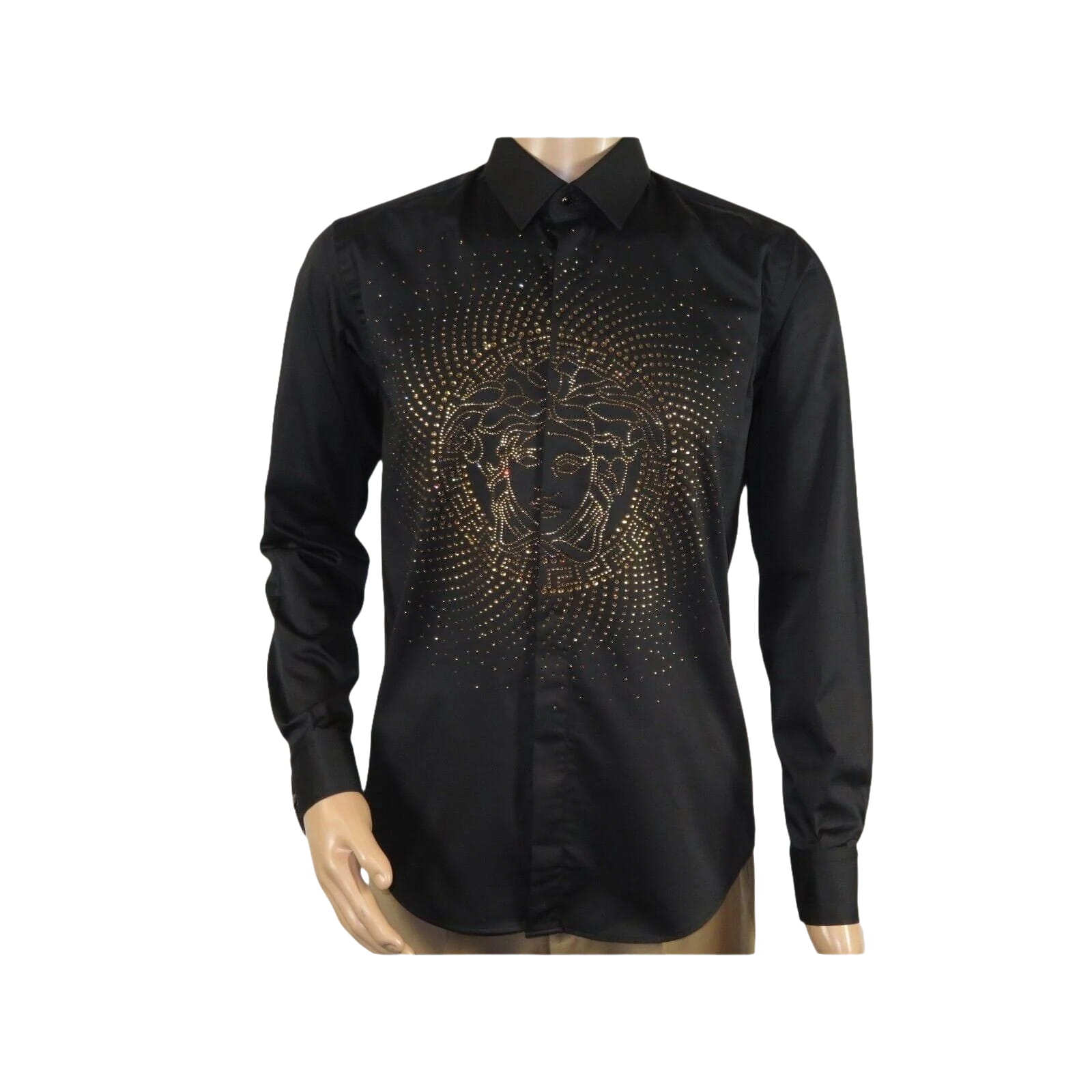 Mens CEREMONIA Shirt 100% Cotton Medusa Medallion Rhine Stones #stn 15 vrs black - J.Valintin Men's Wear Legend - 97080
