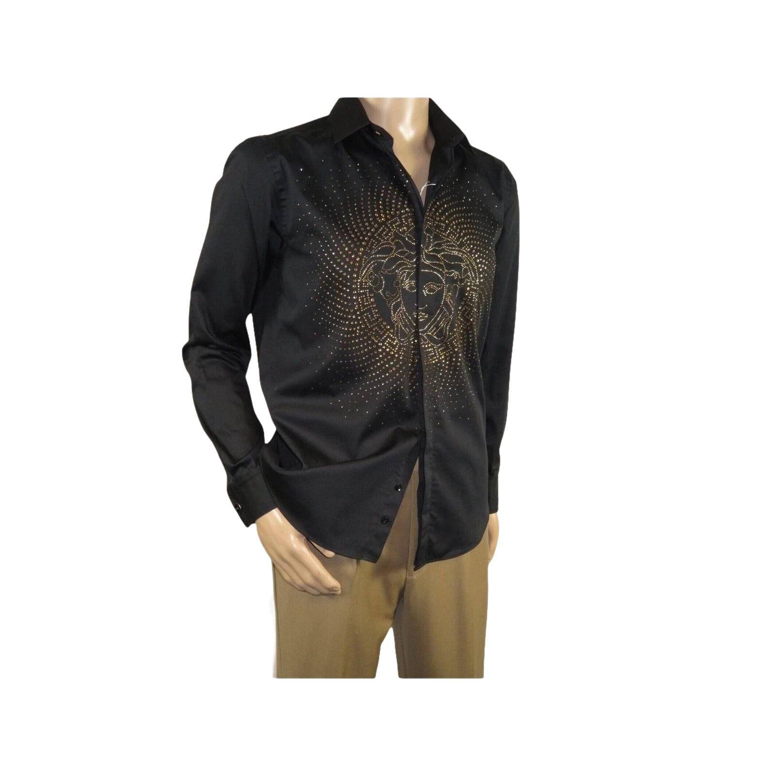 Mens CEREMONIA Shirt 100% Cotton Medusa Medallion Rhine Stones #stn 15 vrs black - J.Valintin Men's Wear Legend - 97080