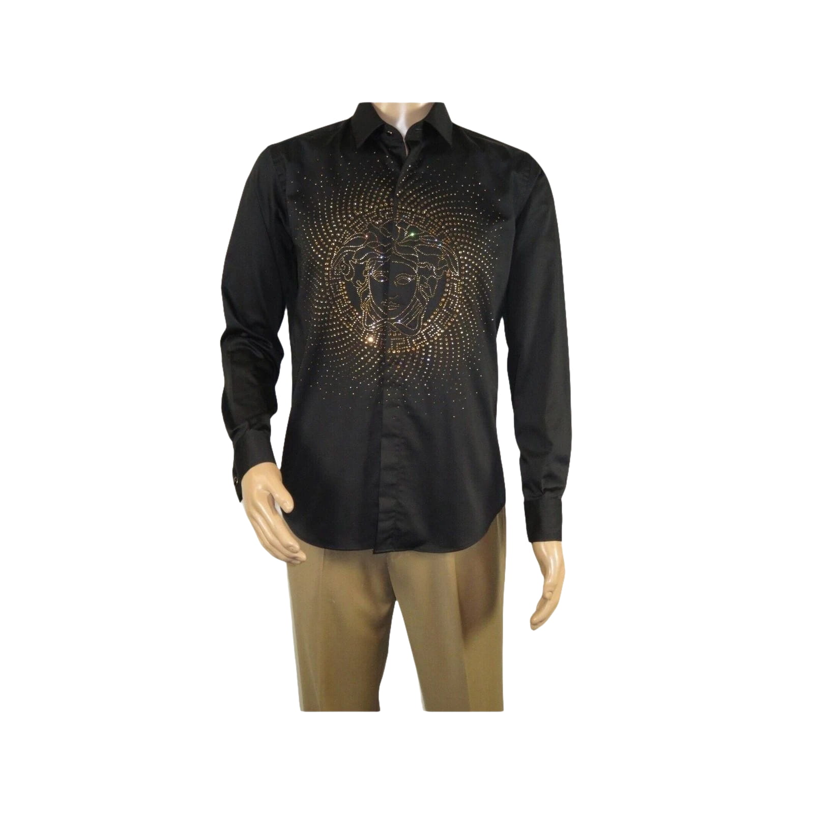 Mens CEREMONIA Shirt 100% Cotton Medusa Medallion Rhine Stones #stn 15 vrs black - J.Valintin Men's Wear Legend - 97080