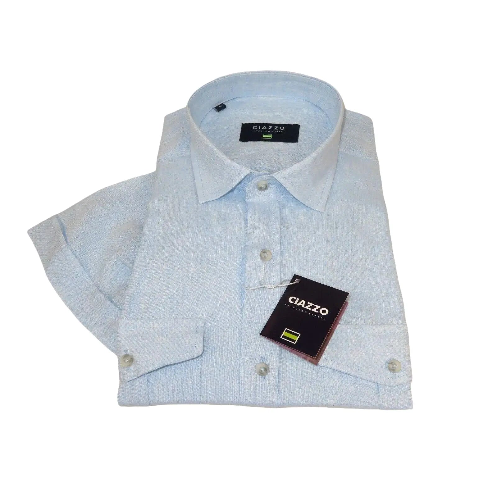 Men's Ciazzo Turkey 100% Linen Breathable Shirt Short Sleeves #Linen 19 Lt BLue - J.Valintin Men's Wear Legend - 101083