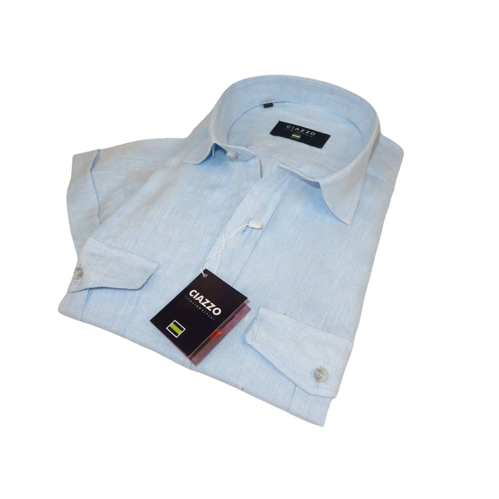 Men's Ciazzo Turkey 100% Linen Breathable Shirt Short Sleeves #Linen 19 Lt BLue - J.Valintin Men's Wear Legend - 101083