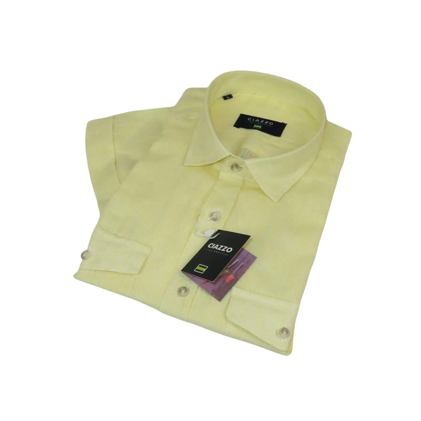 Men's Ciazzo Turkey 100% Linen Breathable Shirt Short Sleeves #Linen 22 Yellow - J.Valintin Men's Wear Legend - 101059