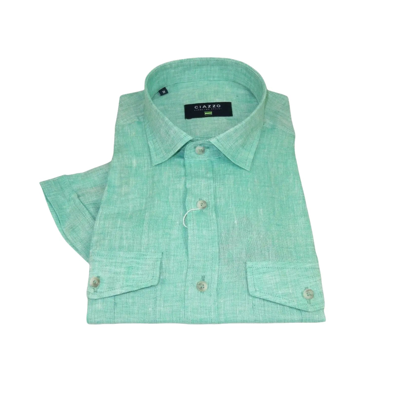 Men's Ciazzo Turkey 100% Linen Breathable Shirt Short Sleeves #Linen 63 Green - J.Valintin Men's Wear Legend - 101067