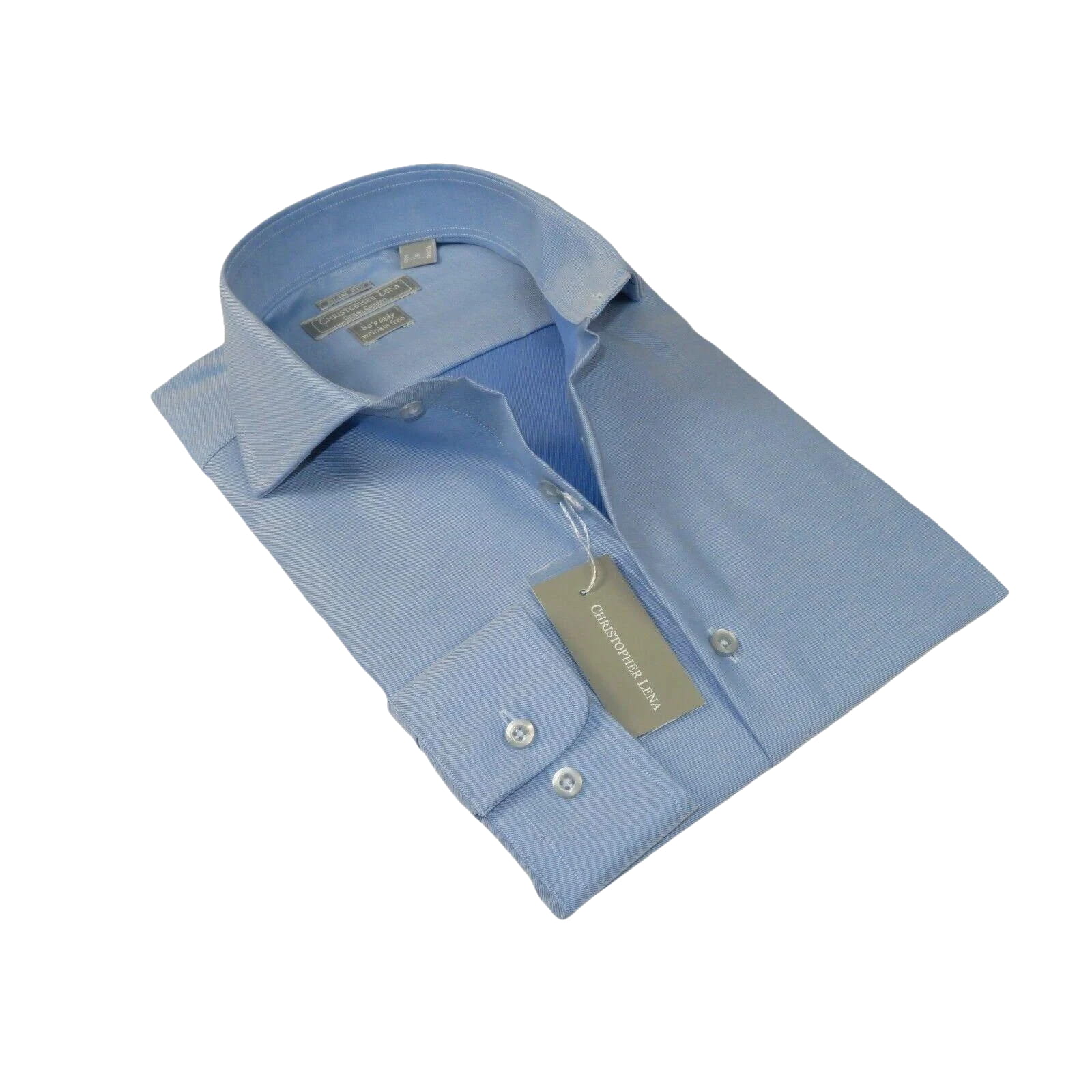 Men's Dress Shirt Christopher Lena 100% Cotton Wrinkle Free C507RSSR Blue Slim - J.Valintin Men's Wear Legend - 92299