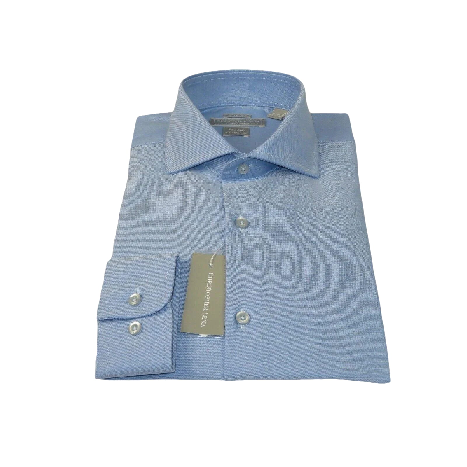 Men's Dress Shirt Christopher Lena 100% Cotton Wrinkle Free C507RSSR Blue Slim - J.Valintin Men's Wear Legend - 92299