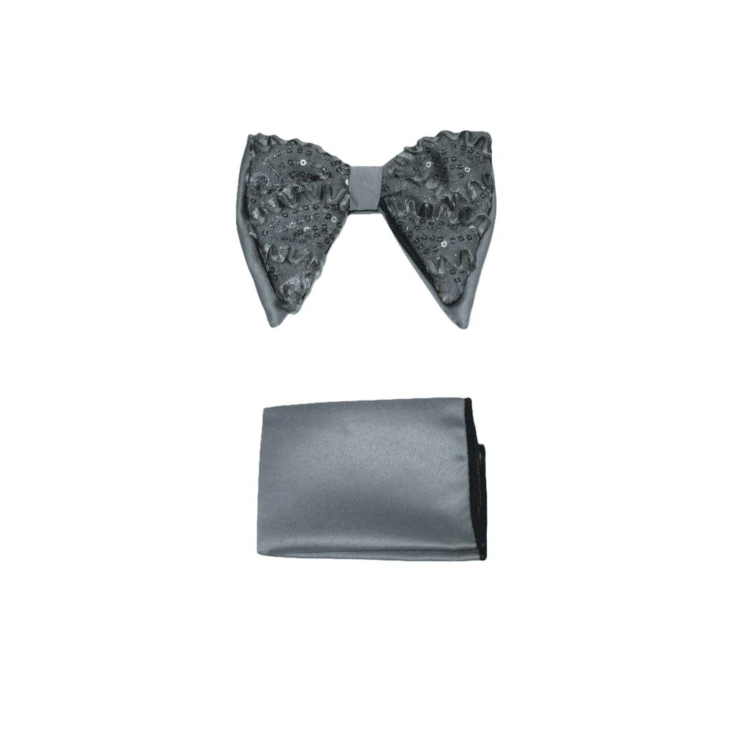 Mens Formal Bow Tie Hankie Insomnia Shiny Butterfly Shape MZE156 gray Sequins - J.Valintin Men's Wear Legend - 6922